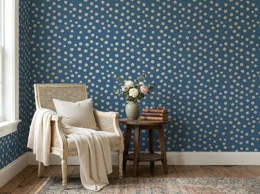 Blue Daisy Wallpaper Ditsy Floral Pattern Vintage Cottagecore Decor