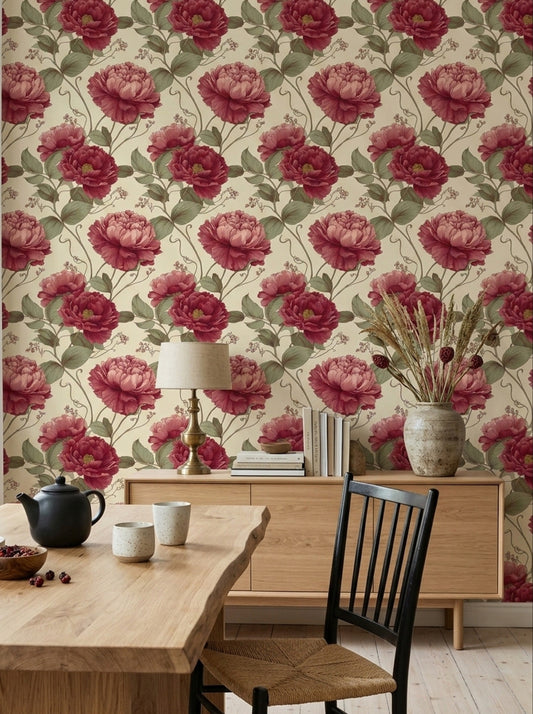 Etched Floral Wallpaper Heritage Botanical Vine English Country Decor