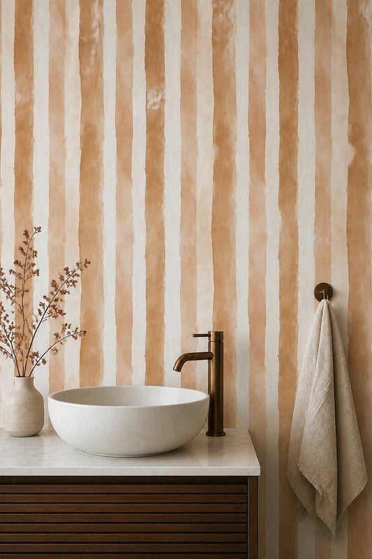 Watercolor Stripe Wallpaper Terracotta Hand Painted Organic Pattern