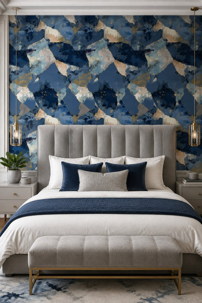 Navy Blue Wallpaper Abstract Kintsugi Gold Pattern
