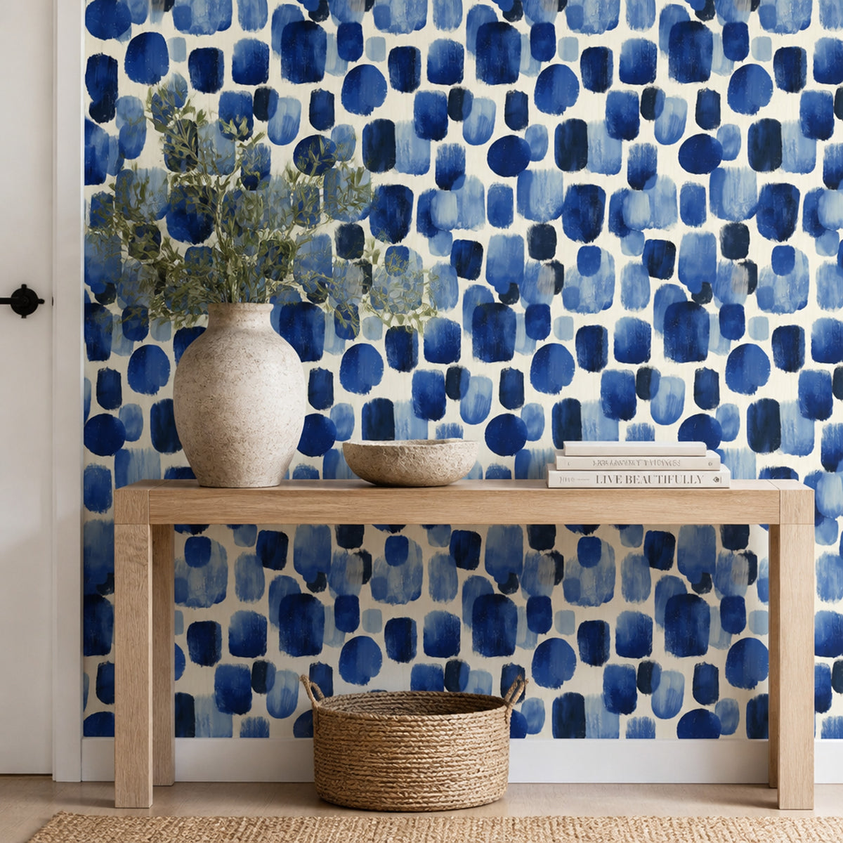 Blue Brushstroke Wallpaper Hand Painted Indigo Abstract Pattern