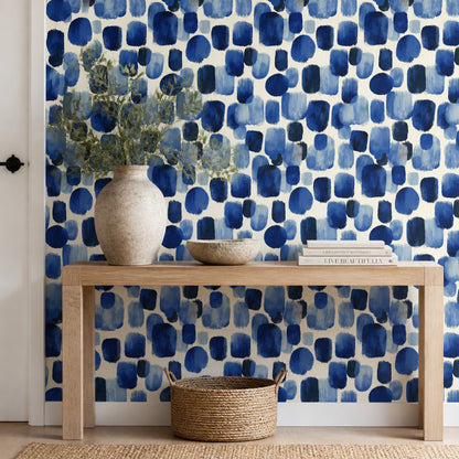 Blue Brushstroke Wallpaper Hand Painted Indigo Abstract Pattern