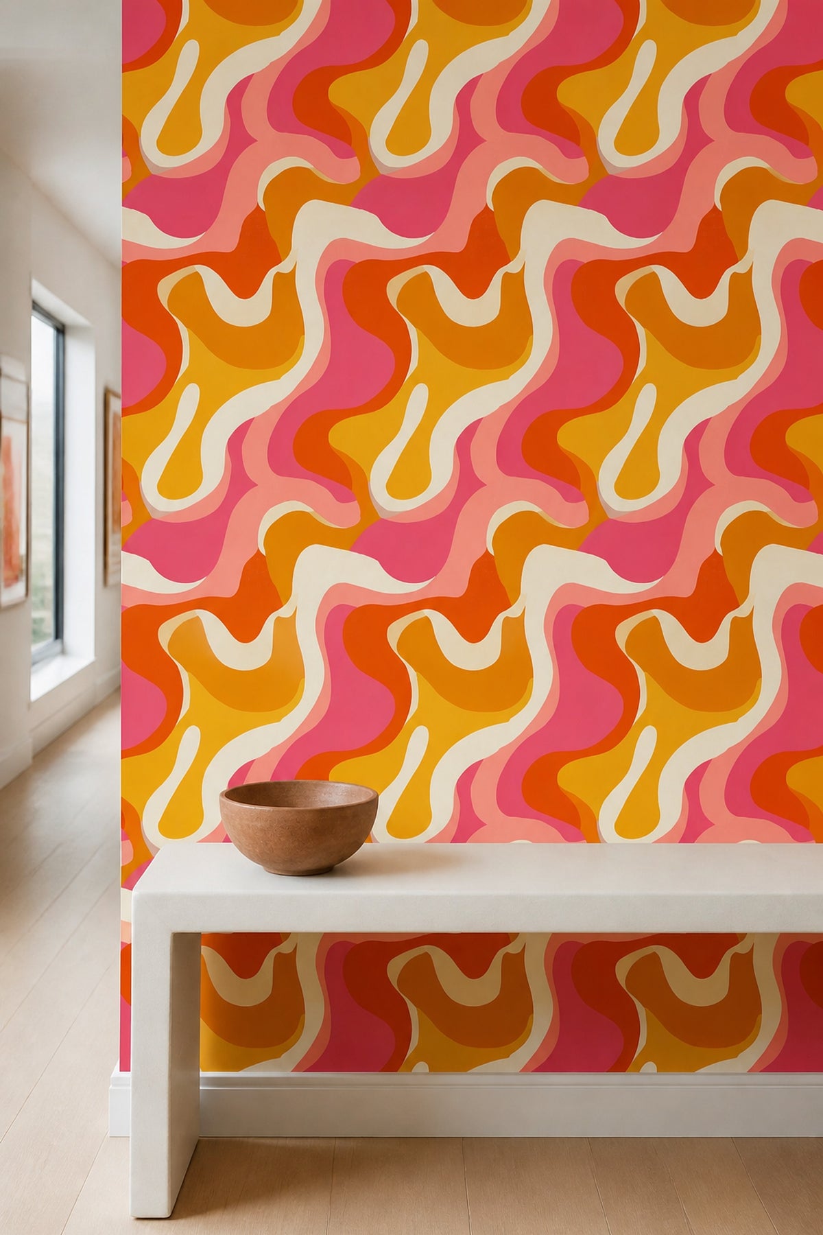 Retro Wavy Wallpaper Pink Orange Psychedelic Pattern