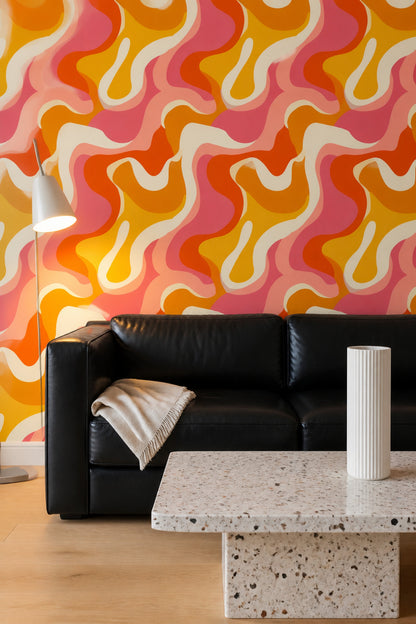 Retro Wavy Wallpaper Pink Orange Psychedelic Pattern