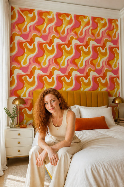 Retro Wavy Wallpaper Pink Orange Psychedelic Pattern