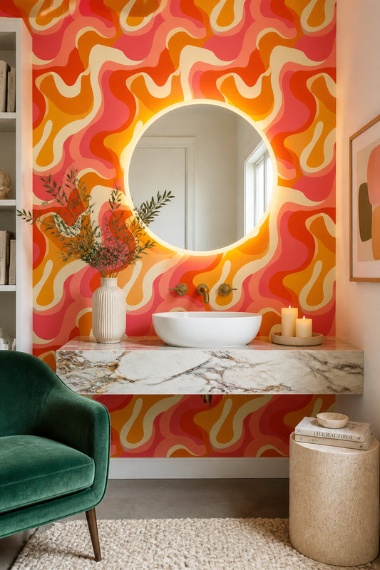 Retro Wavy Wallpaper Pink Orange Psychedelic Pattern