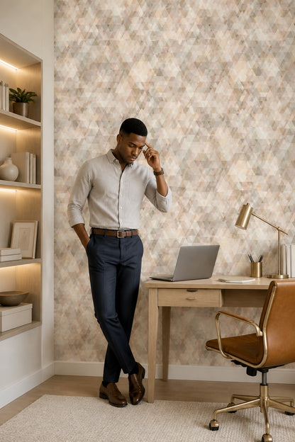 Neutral Geometric Wallpaper Soft Triangle Pattern
