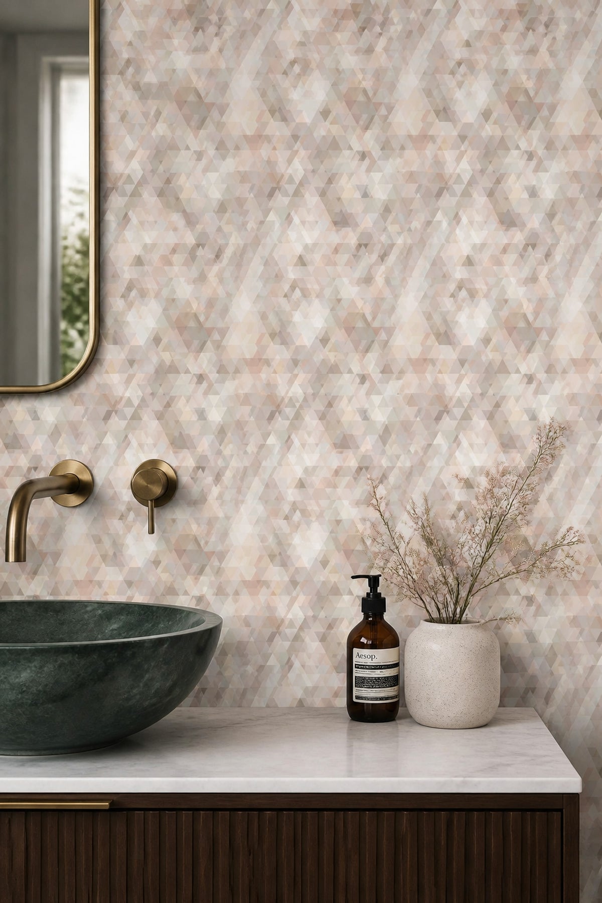 Neutral Geometric Wallpaper Soft Triangle Pattern