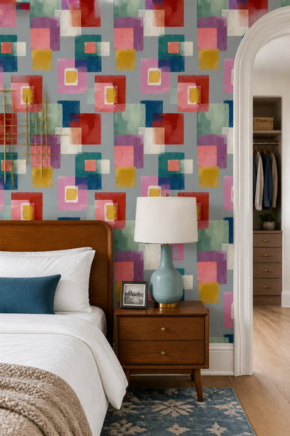 Painted Squares Wallpaper Modernist Art Pattern