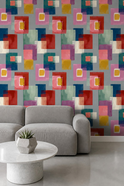 Painted Squares Wallpaper Modernist Art Pattern
