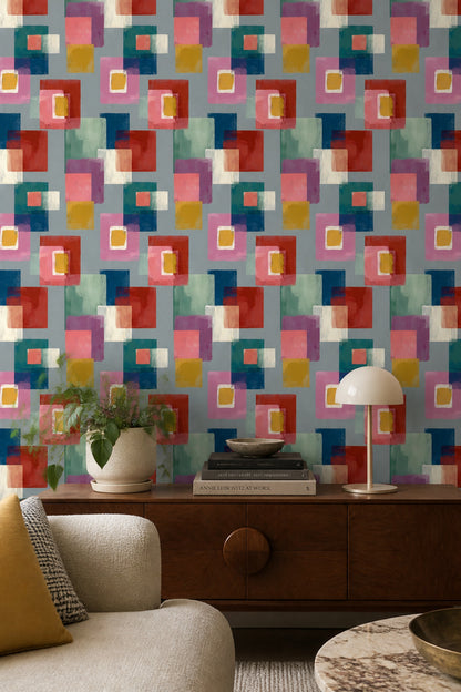 Painted Squares Wallpaper Modernist Art Pattern