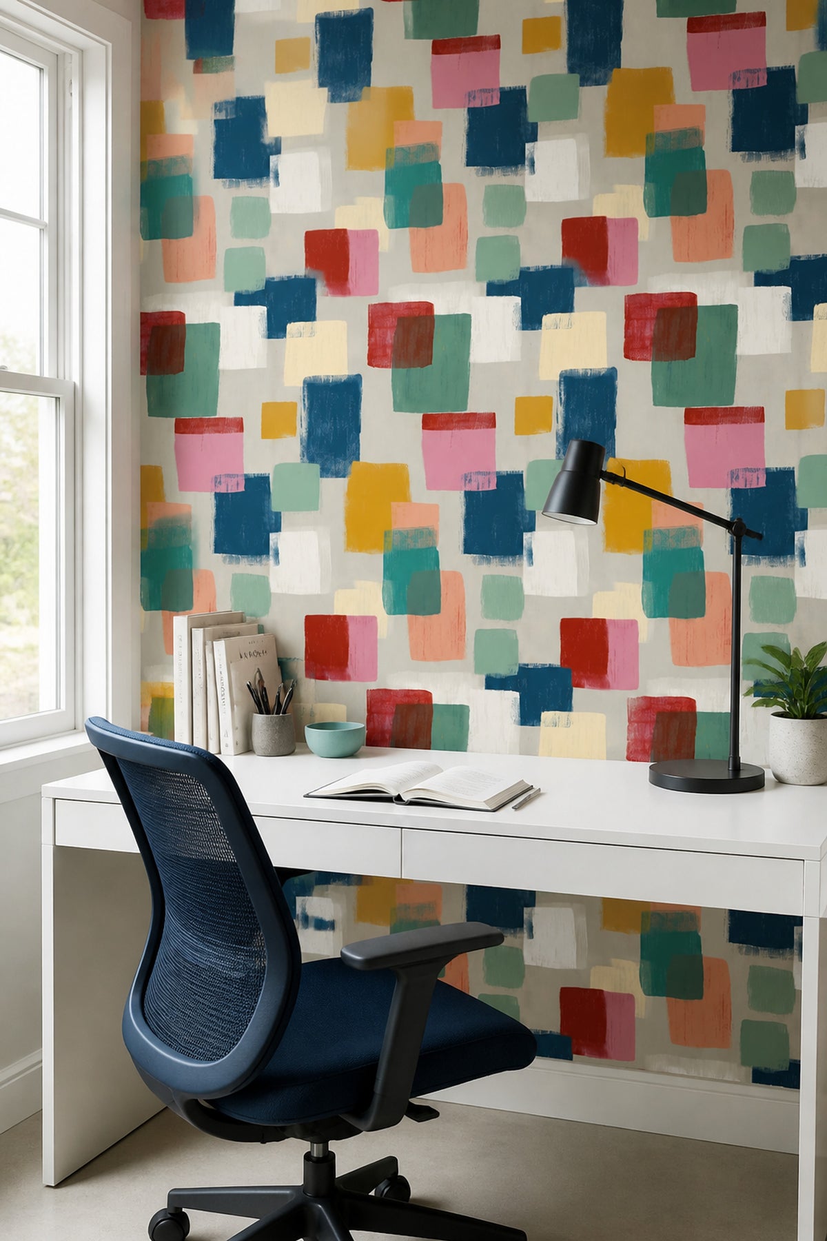 Color Block Wallpaper Hand Painted Abstract Geometric Pattern