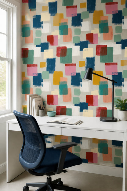 Color Block Wallpaper Hand Painted Abstract Geometric Pattern