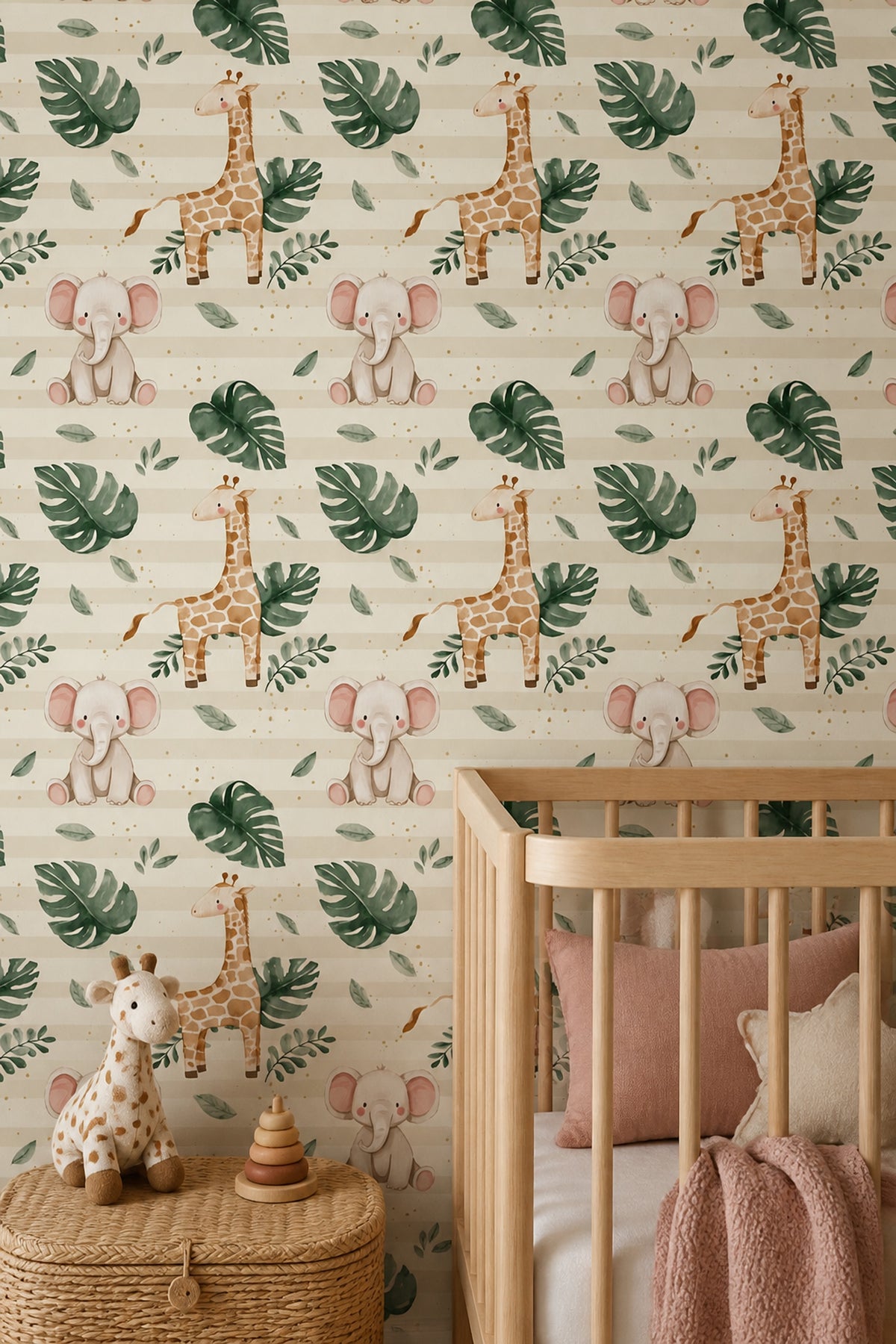 Giraffe Elephant Wallpaper Watercolor Jungle Pattern