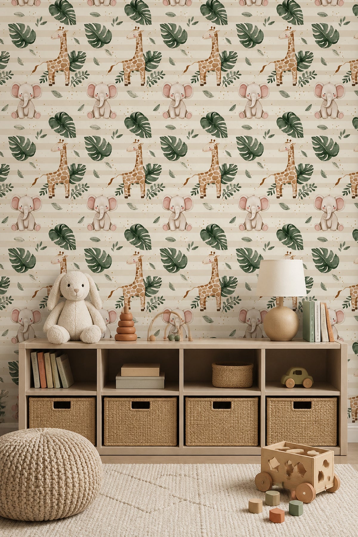 Giraffe Elephant Wallpaper Watercolor Jungle Pattern