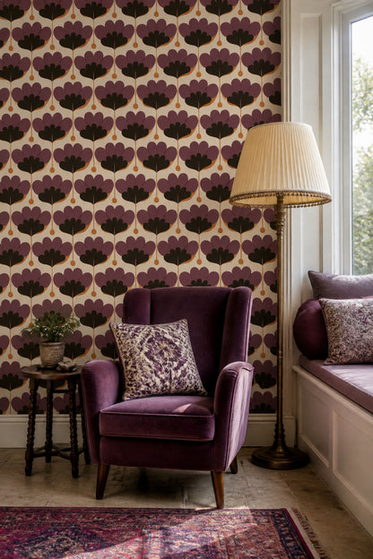 Nordic Floral Wallpaper Retro Graphic Flower Pattern