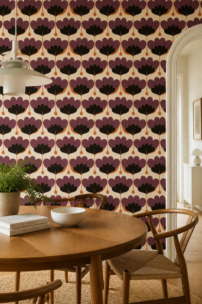 Nordic Floral Wallpaper Retro Graphic Flower Pattern