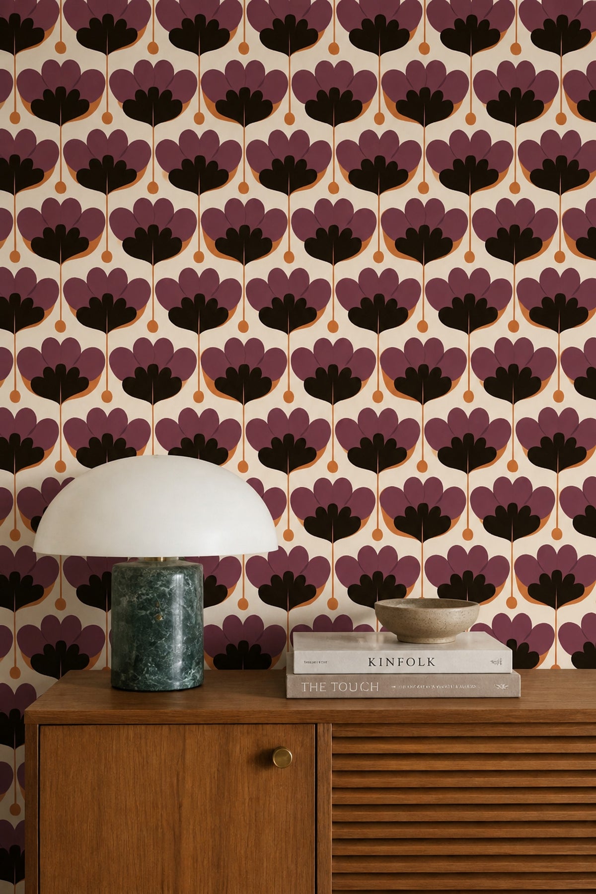 Nordic Floral Wallpaper Retro Graphic Flower Pattern