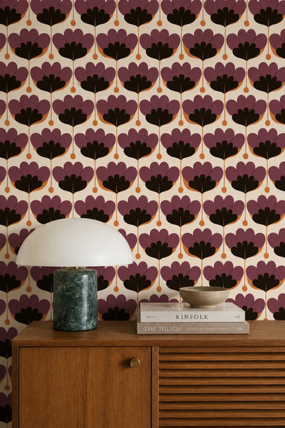 Nordic Floral Wallpaper Retro Graphic Flower Pattern