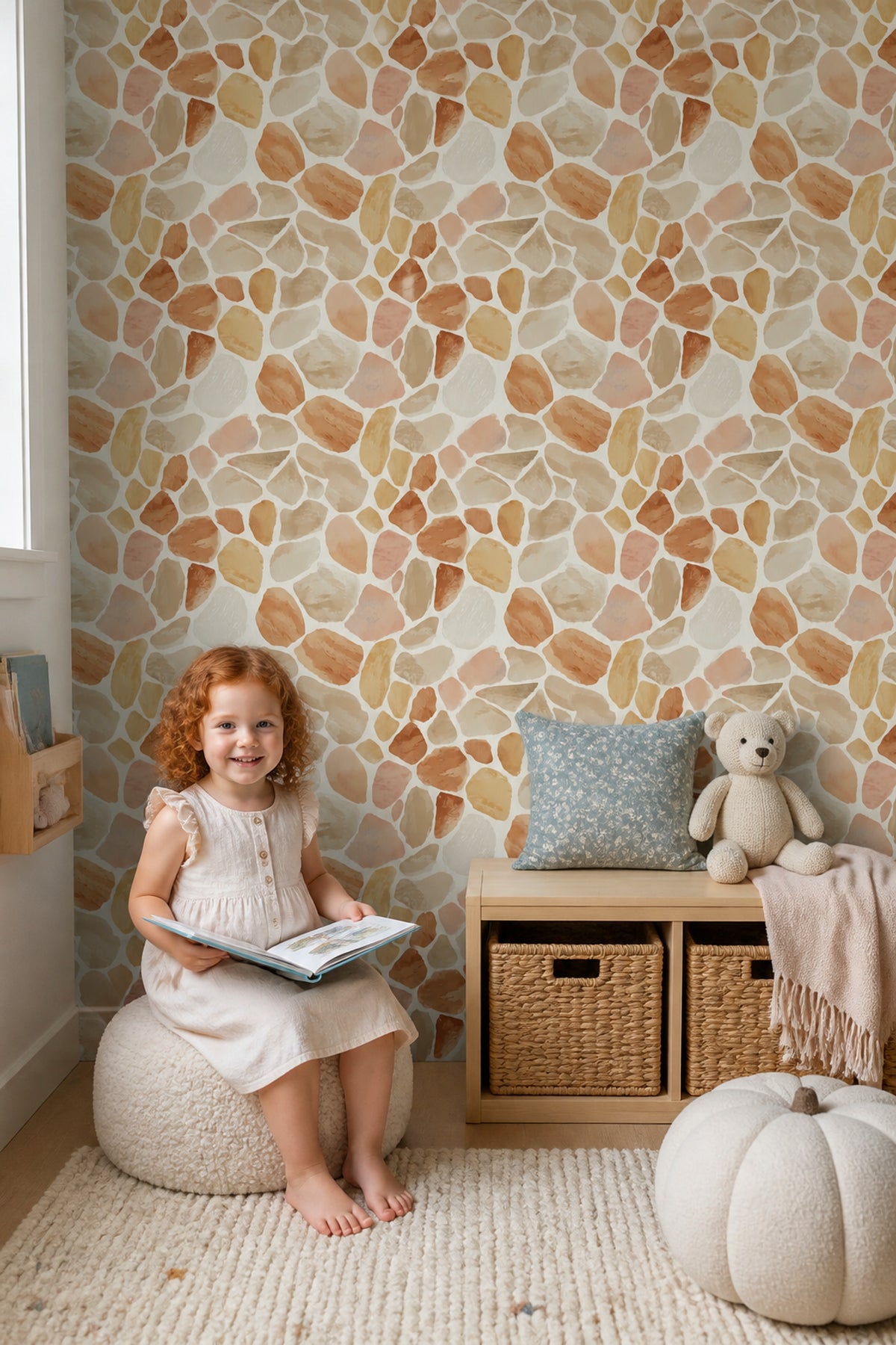 Terracotta Pebble Wallpaper Watercolor Organic Pattern