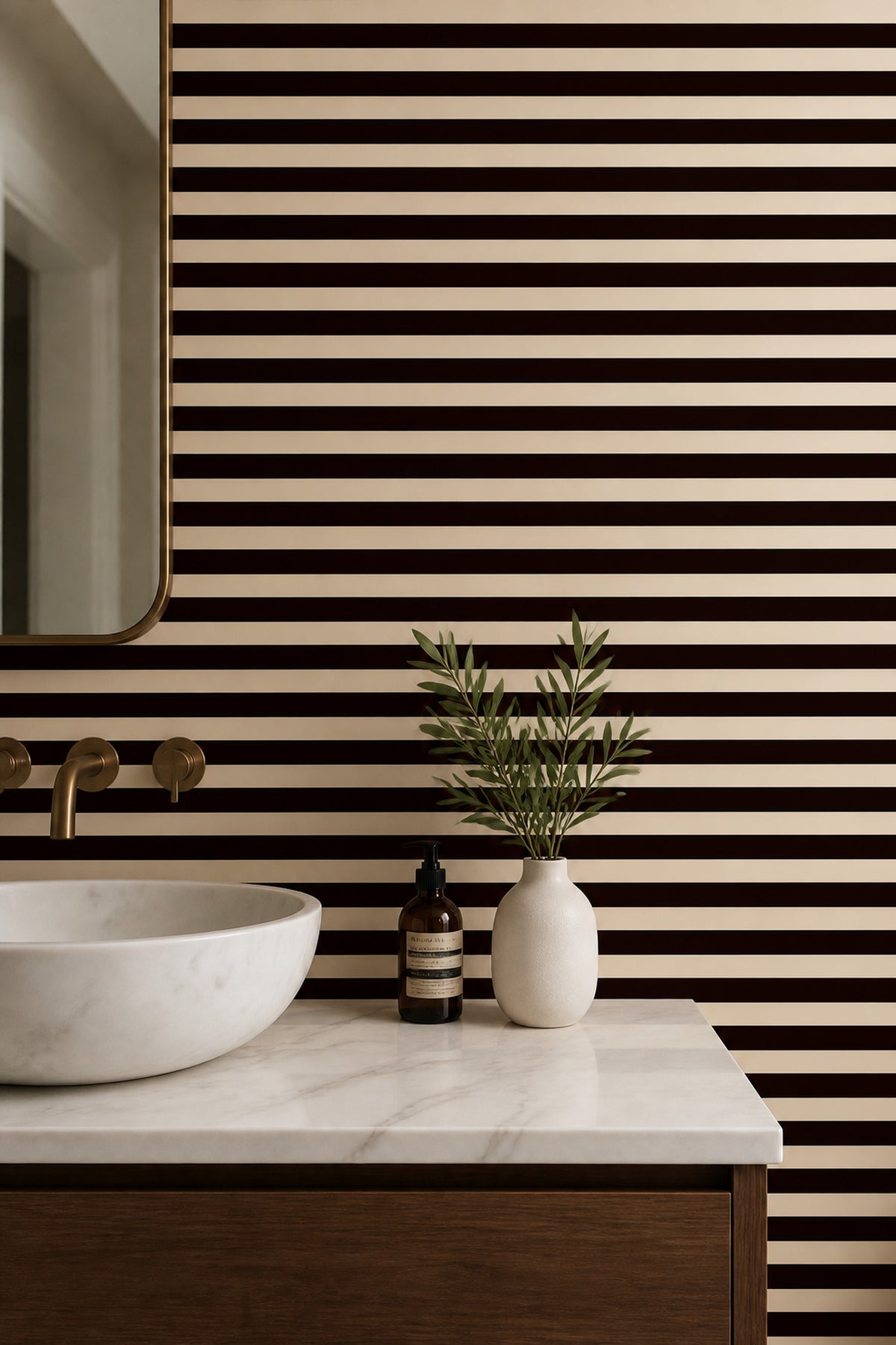 Espresso Brown Horizontal Stripe Wallpaper Modern Graphic Pattern