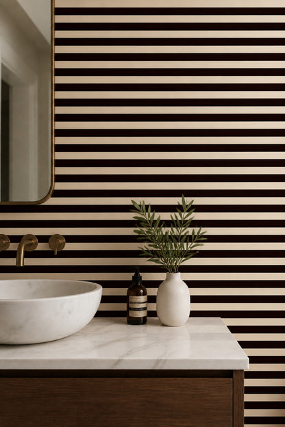 Espresso Brown Horizontal Stripe Wallpaper Modern Graphic Pattern