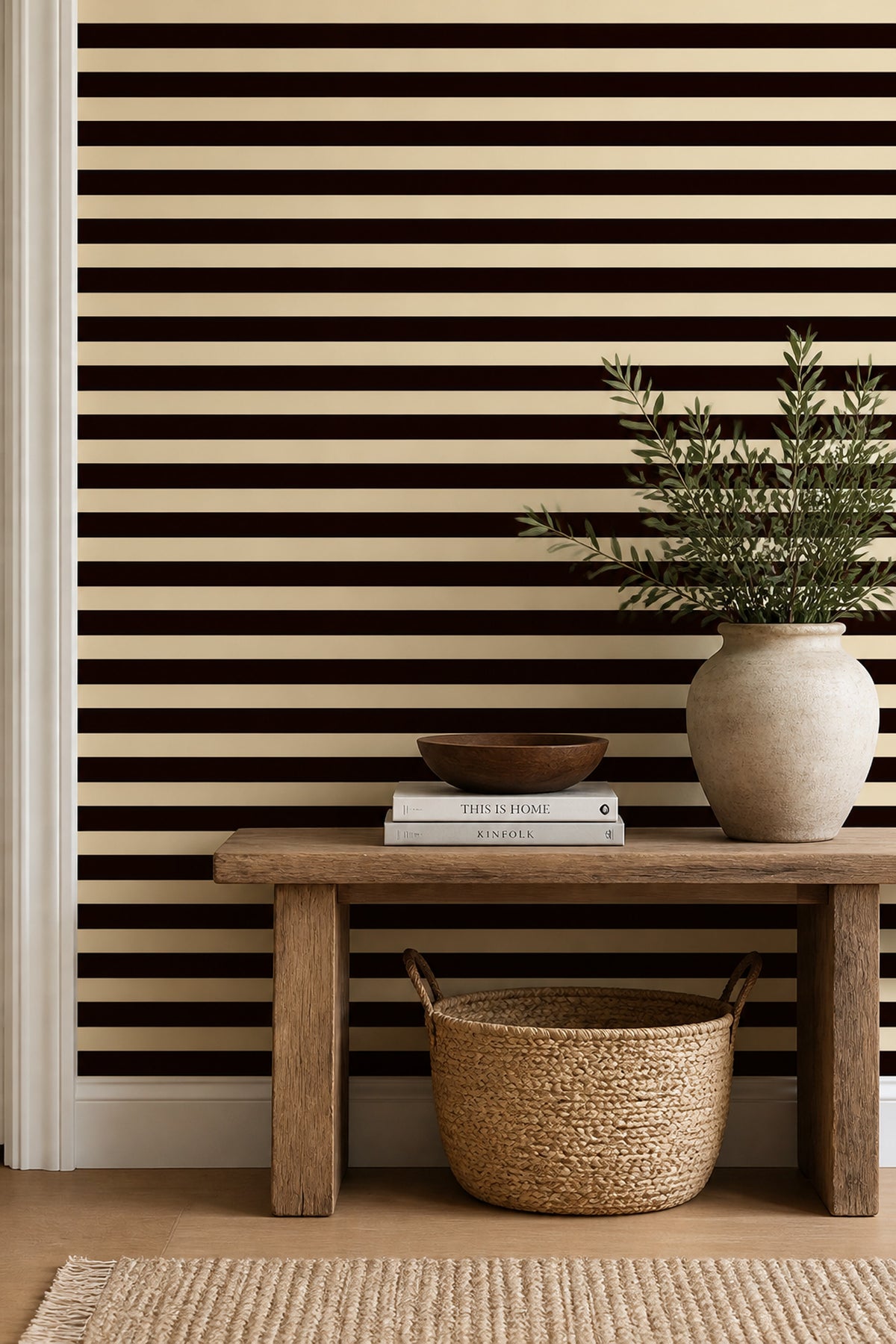 Espresso Brown Horizontal Stripe Wallpaper Modern Graphic Pattern