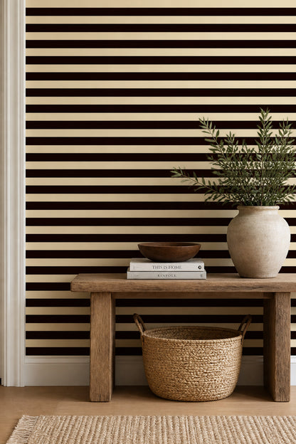 Espresso Brown Horizontal Stripe Wallpaper Modern Graphic Pattern