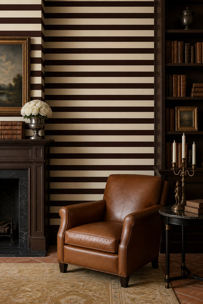 Espresso Brown Horizontal Stripe Wallpaper Modern Graphic Pattern