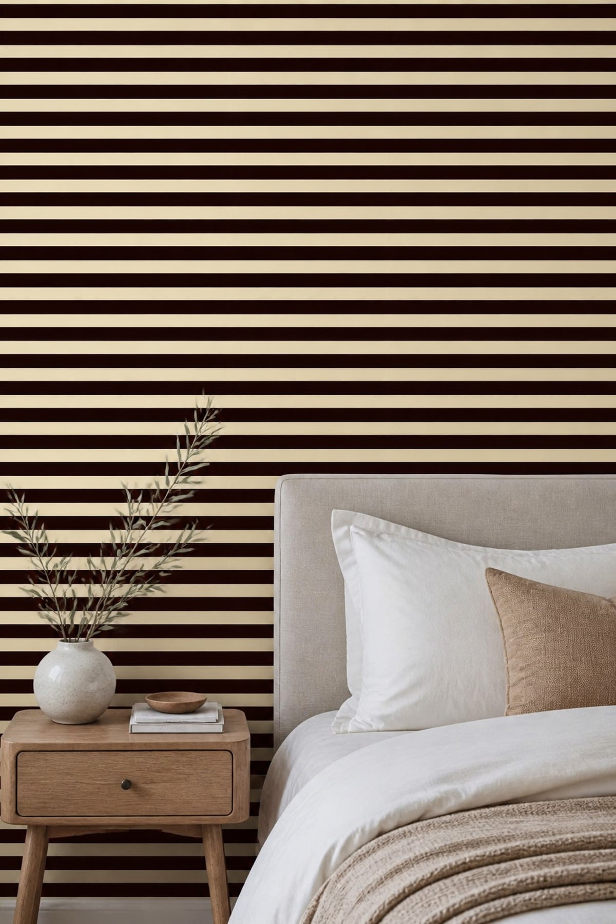 Espresso Brown Horizontal Stripe Wallpaper Modern Graphic Pattern