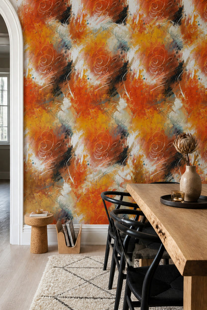 Abstract Expressionist Wallpaper Burnt Orange Painterly Pattern Modern Art Decor