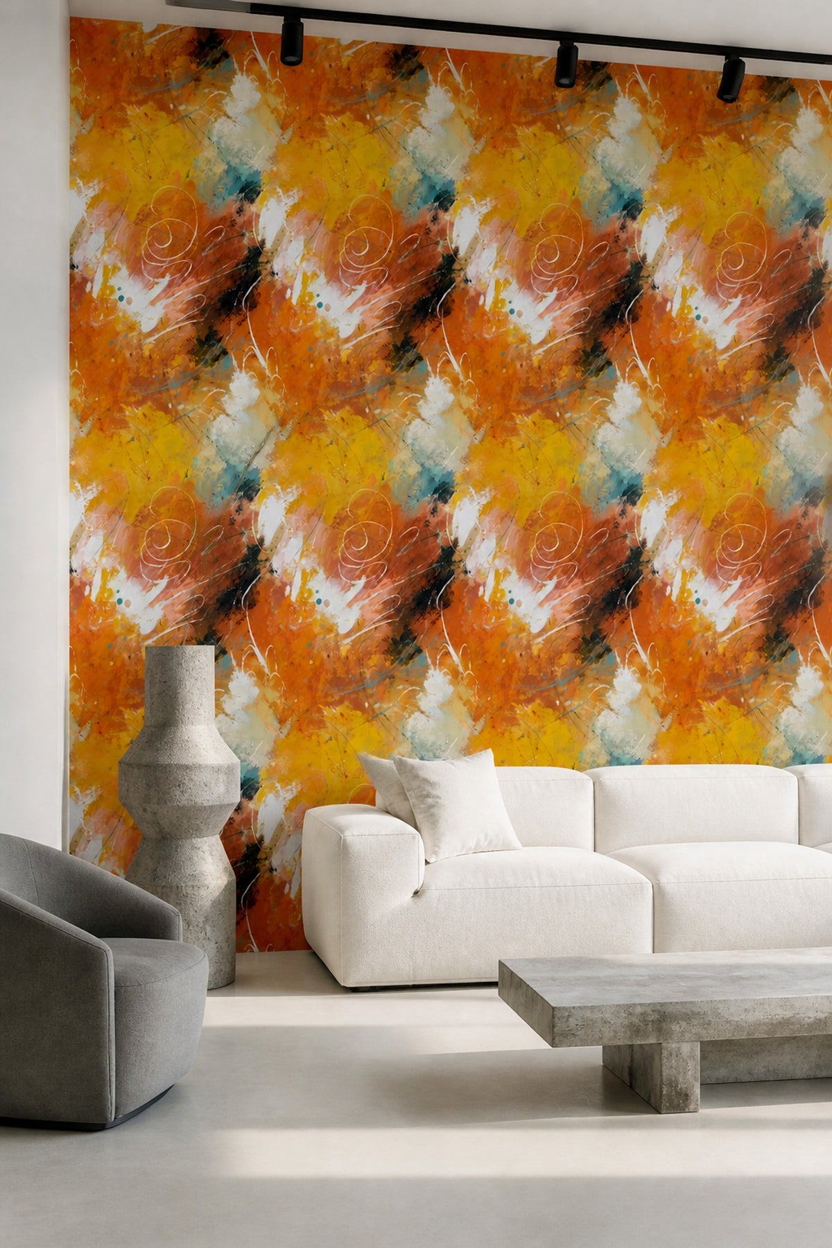 Abstract Expressionist Wallpaper Burnt Orange Painterly Pattern Modern Art Decor