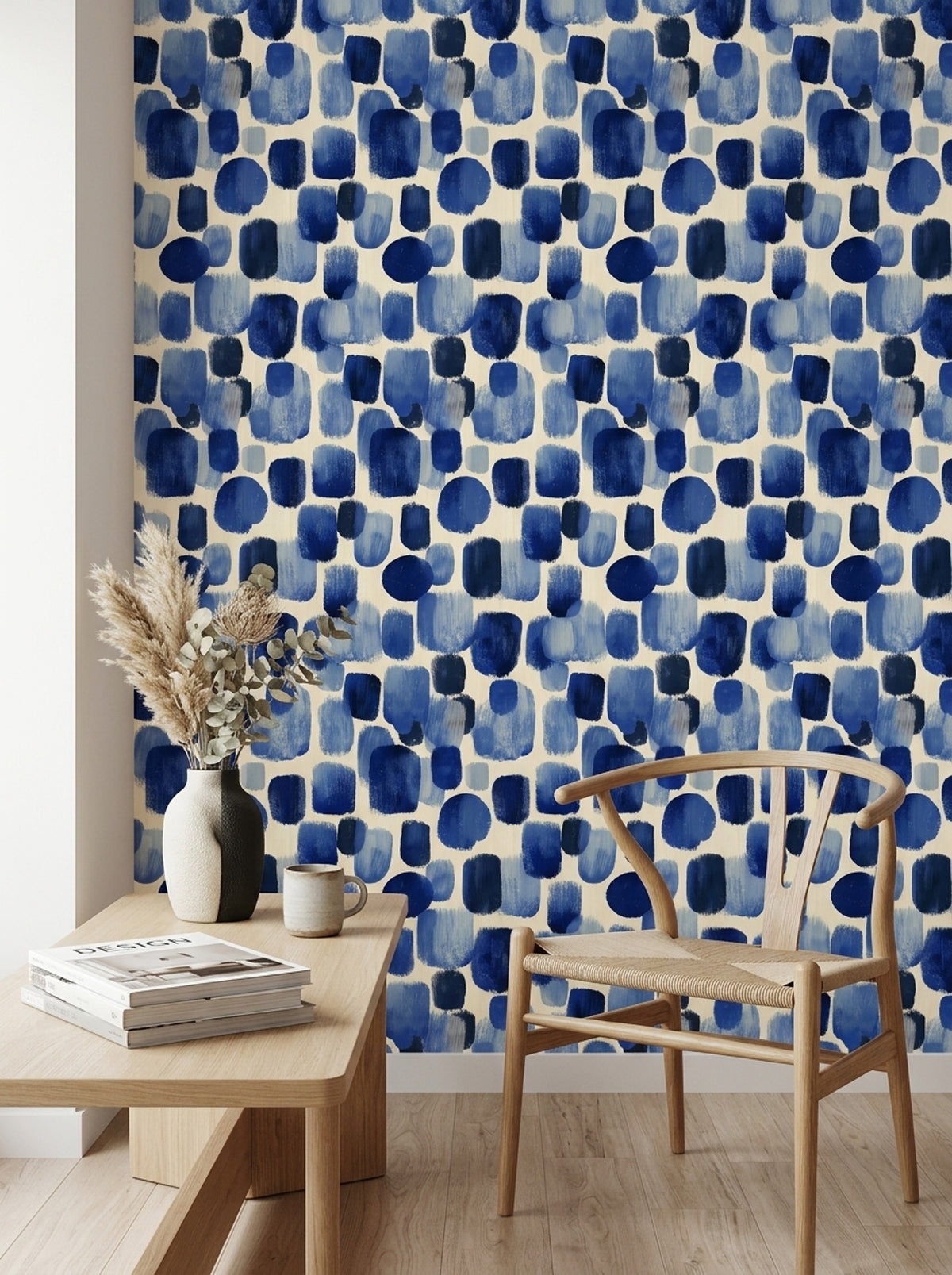 Blue Brushstroke Wallpaper Hand Painted Indigo Abstract Pattern