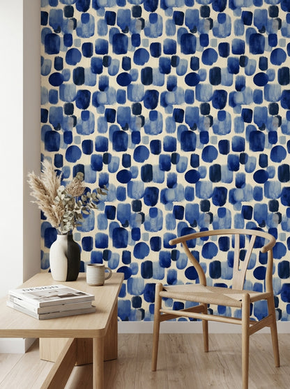 Blue Brushstroke Wallpaper Hand Painted Indigo Abstract Pattern