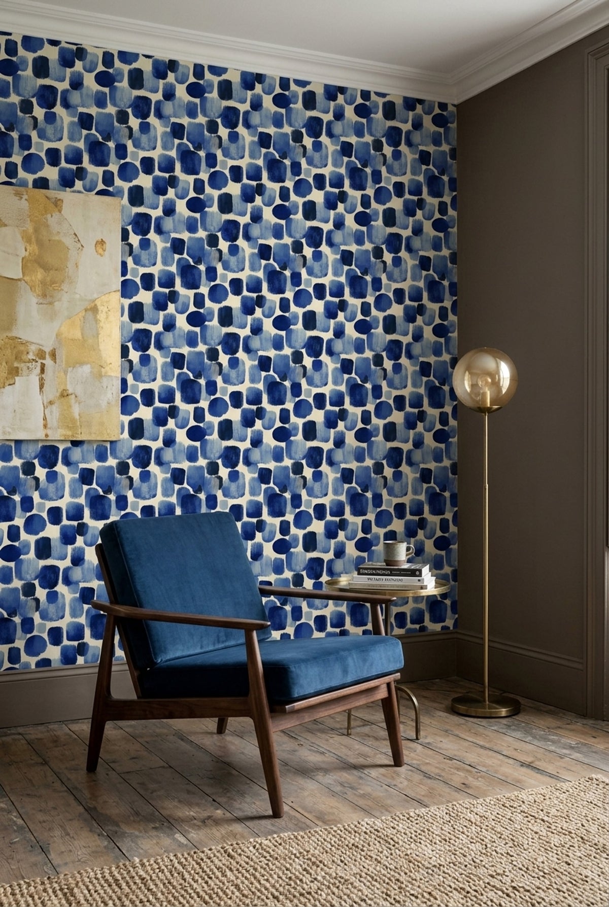 Blue Brushstroke Wallpaper Hand Painted Indigo Abstract Pattern