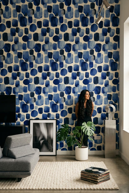 Blue Brushstroke Wallpaper Hand Painted Indigo Abstract Pattern