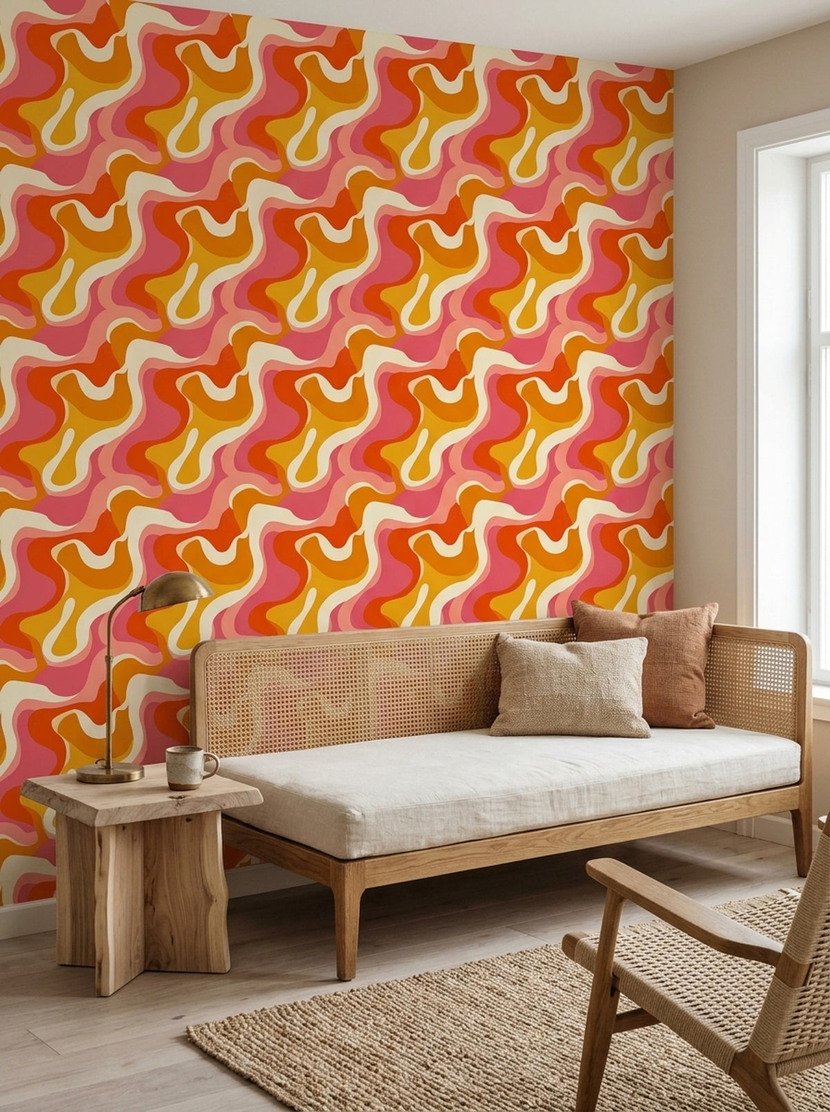 Retro Wavy Wallpaper Pink Orange Psychedelic Pattern