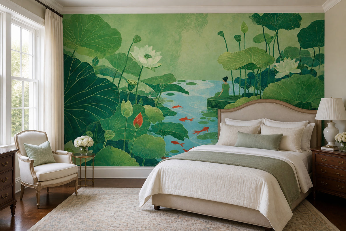 Lotus Pond Wall Mural Koi Fish Botanical Garden Art
