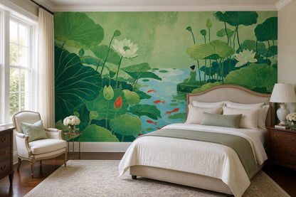 Lotus Pond Wall Mural Koi Fish Botanical Garden Art