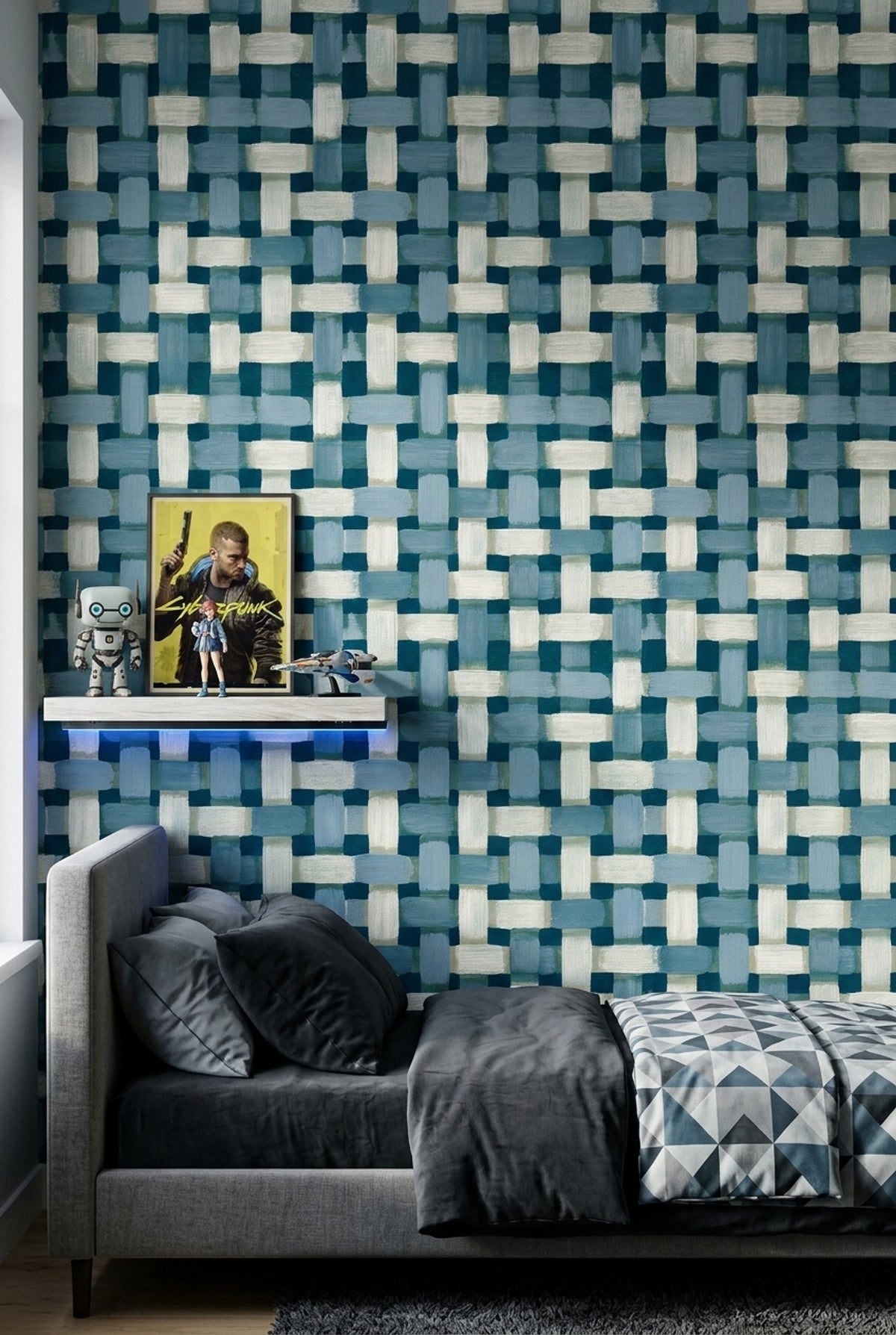 Woven Brushstroke Wallpaper Blue Geometric Pattern