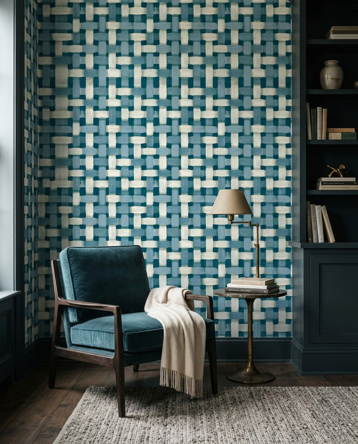 Woven Brushstroke Wallpaper Blue Geometric Pattern