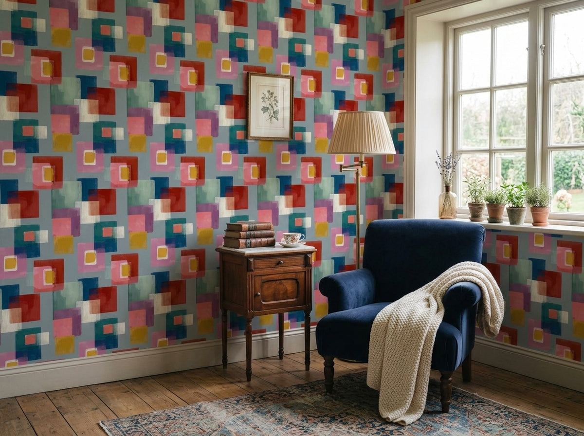 Painted Squares Wallpaper Modernist Art Pattern