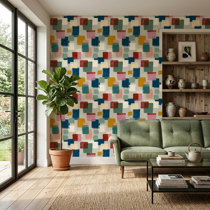 Color Block Wallpaper Hand Painted Abstract Geometric Pattern
