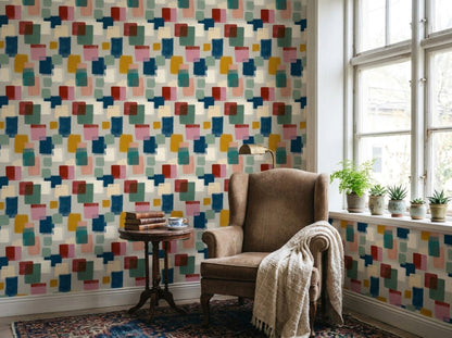 Color Block Wallpaper Hand Painted Abstract Geometric Pattern