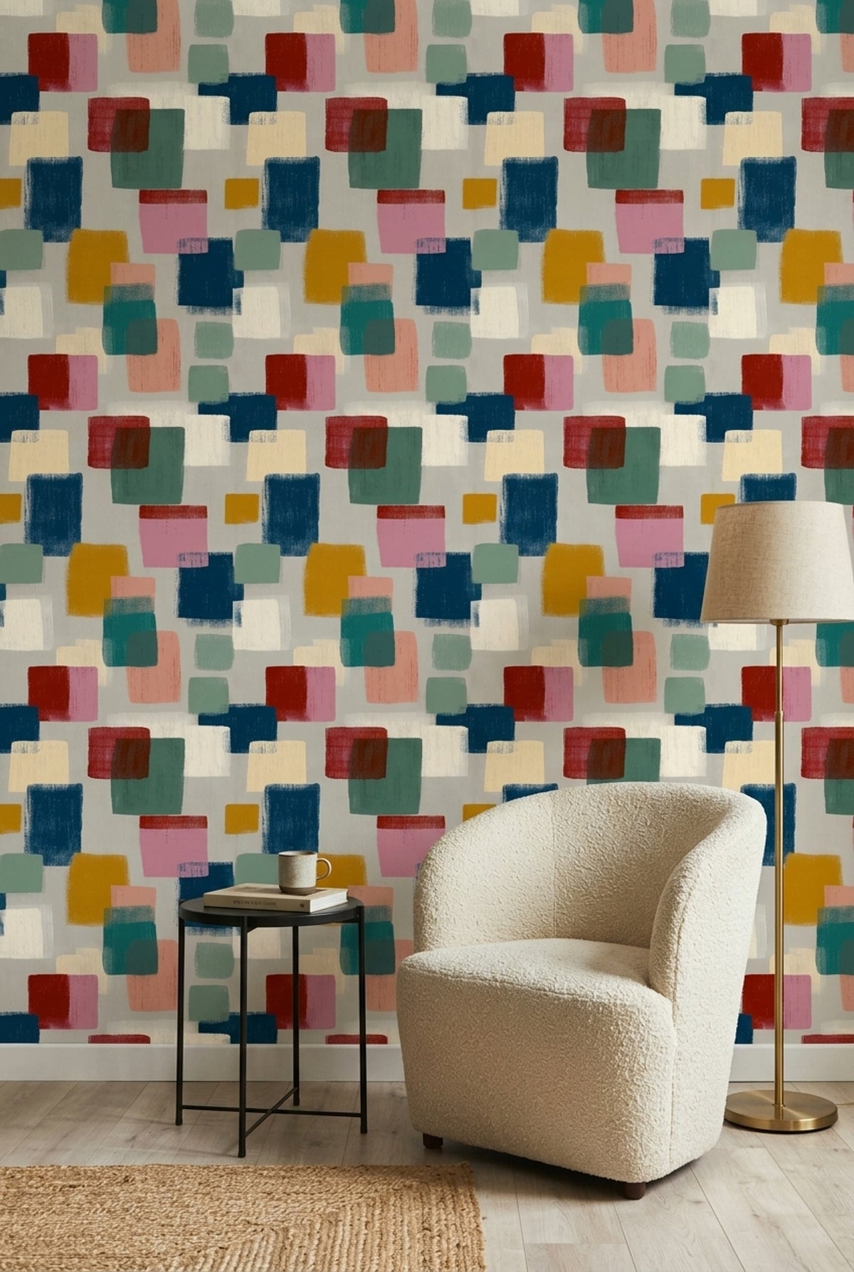 Color Block Wallpaper Hand Painted Abstract Geometric Pattern