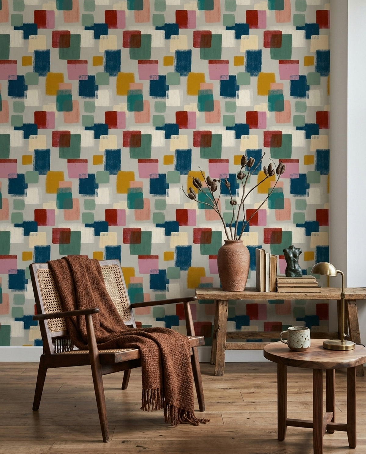 Color Block Wallpaper Hand Painted Abstract Geometric Pattern