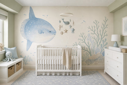 Ocean Sunfish Wall Mural Blue Underwater Coral Kids Room Decor