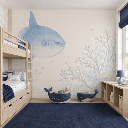 Ocean Sunfish Wall Mural Blue Underwater Coral Kids Room Decor