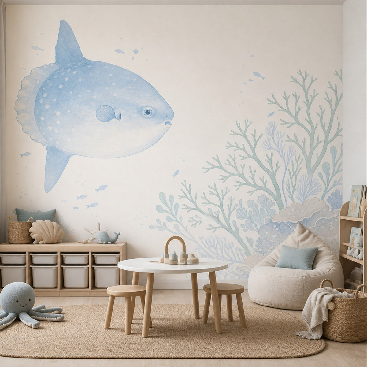 Ocean Sunfish Wall Mural Blue Underwater Coral Kids Room Decor