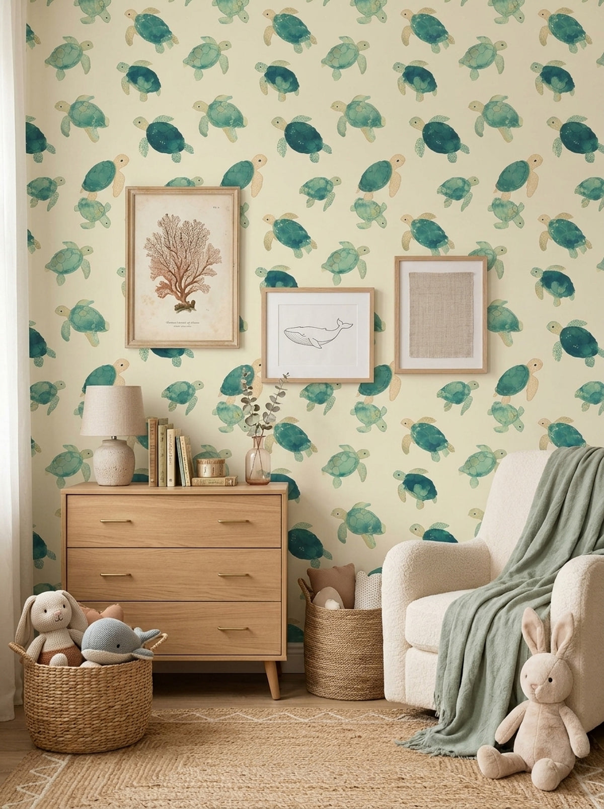 Sea Turtle Wallpaper Watercolor Ocean Animal Pattern Coastal Nursery Decor
